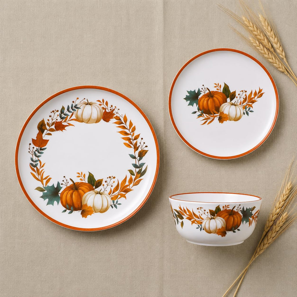 Fall Pumpkin Dinnerware Set for 4, 12-Piece BPA-Free Melamine Dinnerware