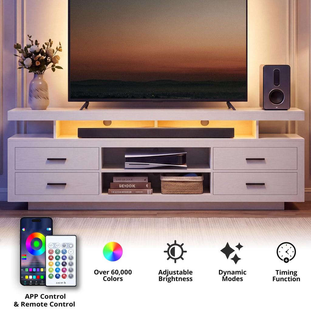 70" TV Stand for TVs up to 80", LED Entertainment Center, White