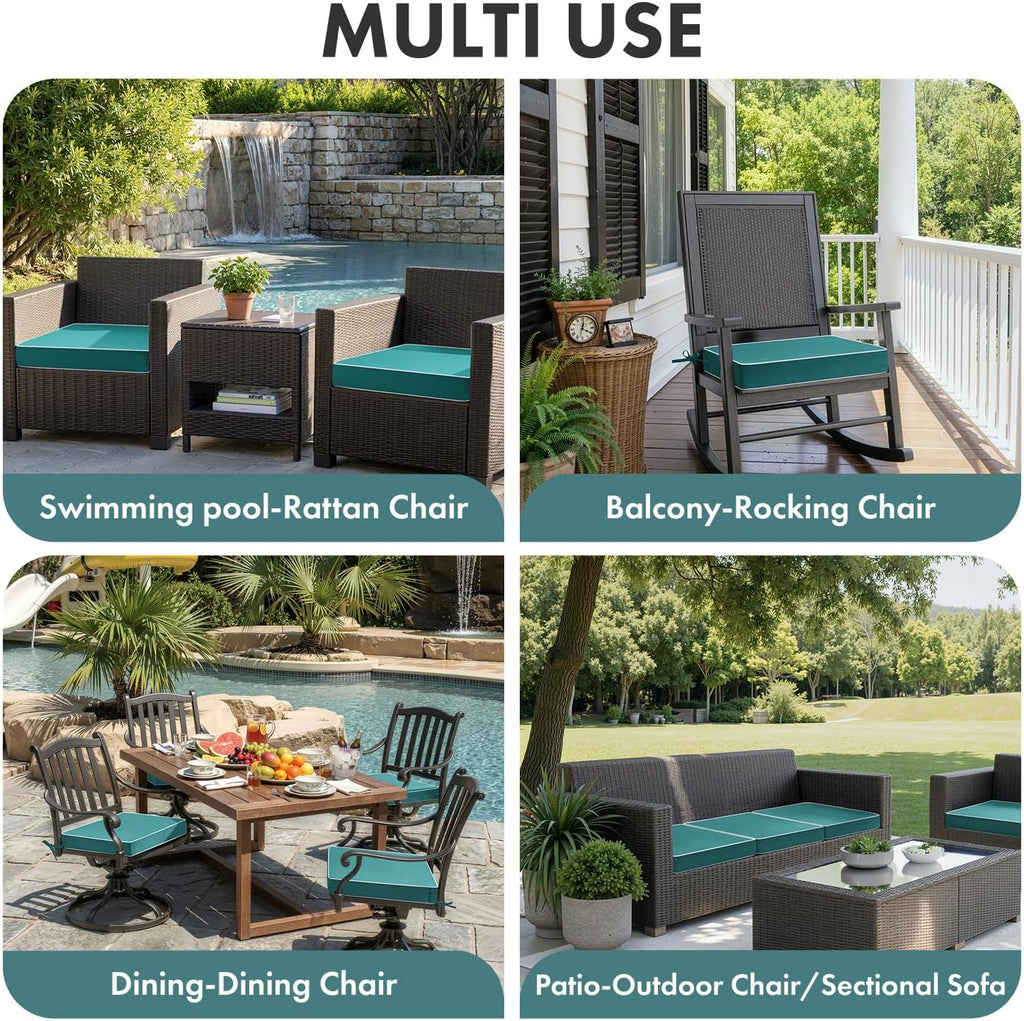 Turquoise Outdoor Chair Cushions 4 Pack, 19x19x3 Inch Seat Cushions | Patio Seat Cushions for Outdoor Furniture Couch
