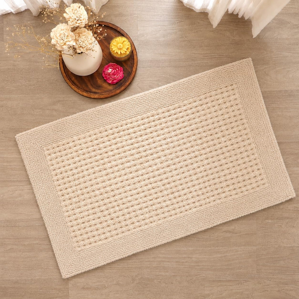 Premium Cotton Tufted Honeycomb Bath Mat Absorbent Bath Rug 21"x34" Beige
