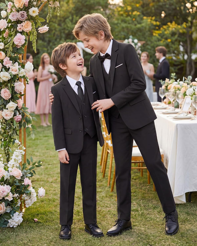 Boys' Formal Suit Set,Slim Fit Tuxedo Wedding Suit with Adjustable Waist