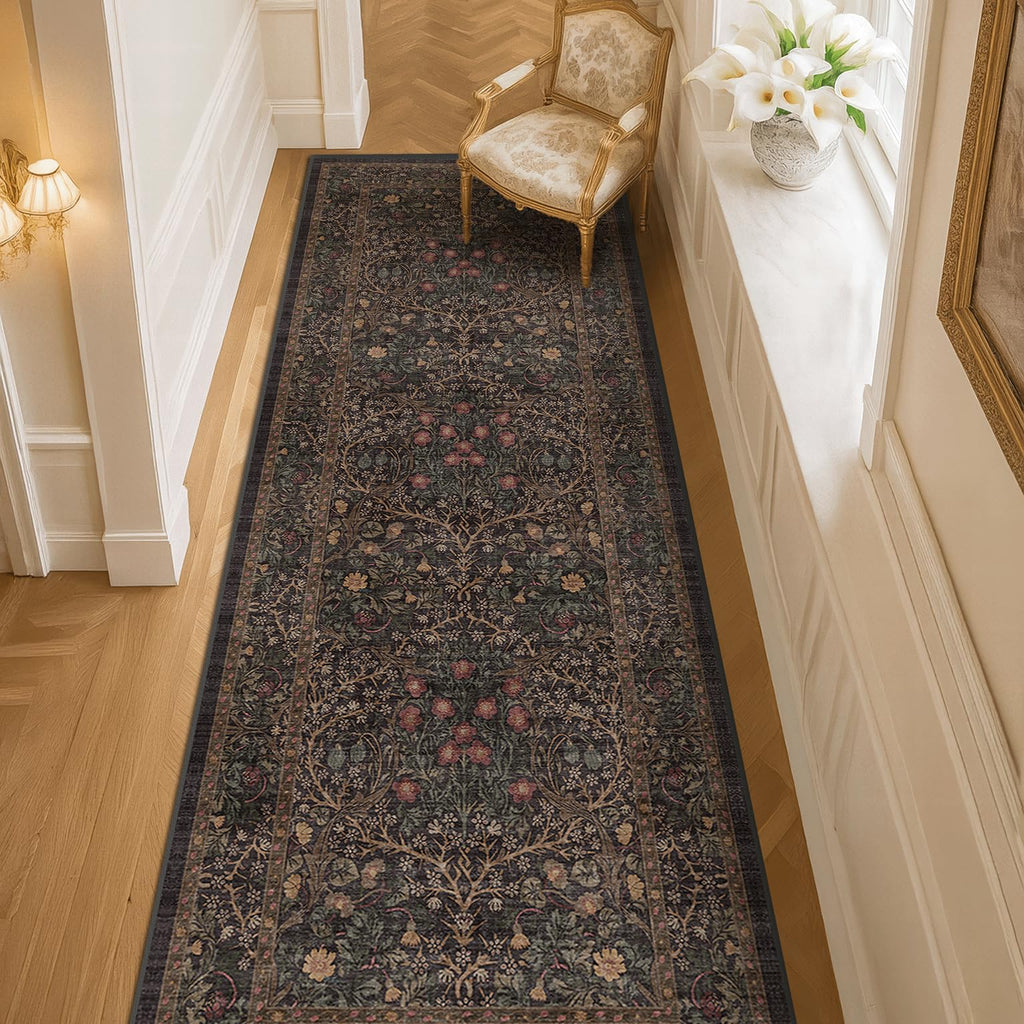 Dark Brown 2'6" x 8' Runner Rug s Non Slip, 8ft Extra Long Floor Runner Indoor, Washable Rubber Backing Stain