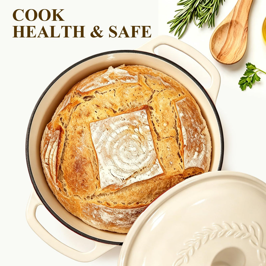 Enameled Cast Iron Dutch Oven Pot with Lid - 6QT Dutch Oven for Bread Baking, Braising, Stews, Roasting, Across All