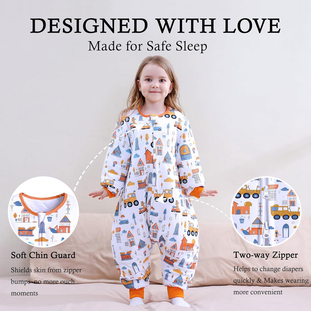 Toddler Sleep Sacks 2.5 TOG Winter Long Sleeve Sleep Sack with Legs Way Zipper Baby Wearable Blanket