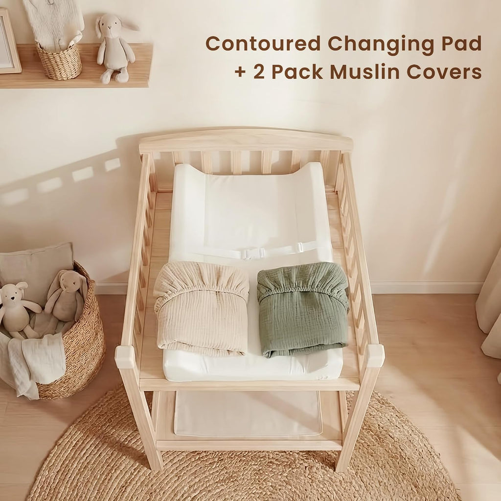 Baby Changing Pad Set with Waterproof Lining & 2 Pack Muslin Covers