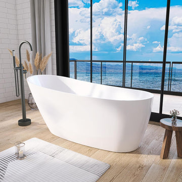 59" Acrylic Free Standing Tub, Stand Alone Tub, Freestanding Bathtub, Soaking Bathtub, cUPC Certified, CM(Glossy White)