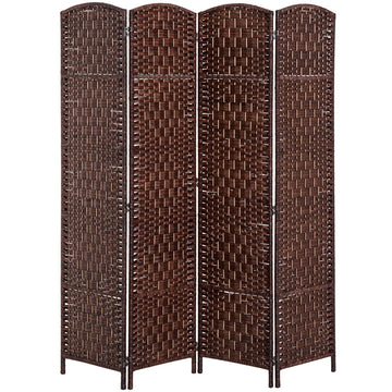 Room Divider 4-Panel, 6FT-Tall Folding Privacy Screen, Brown