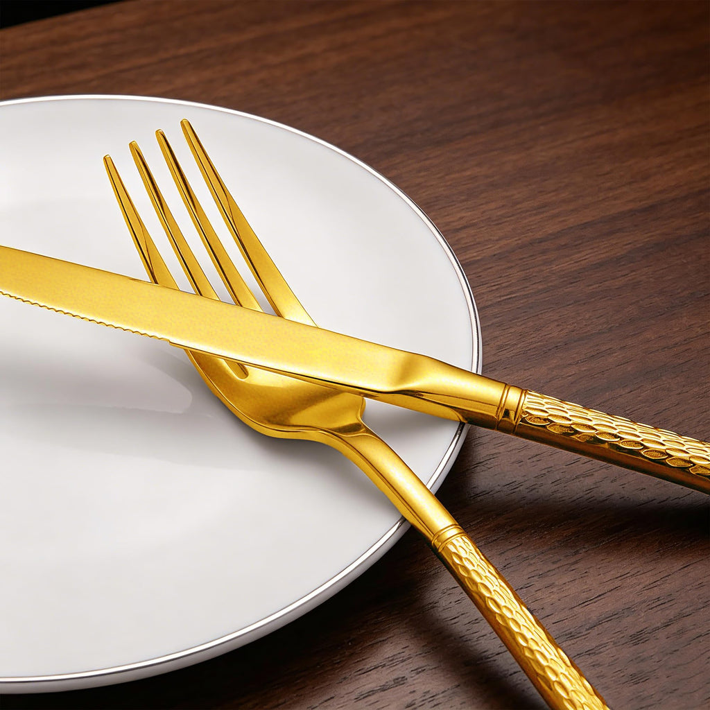 Hammered Gold Stainless Steel 20-Piece Flatware Set
