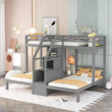 Triple Bunk Bed with Stairs and Storage Staircase, Twin Over Twin & Twin L-Shaped Bunk Bed for 3