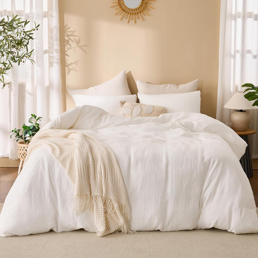 Off White Duvet Cover King, 100% Sandwashed Cotton Soft King Duvet Cover Set 3 Pieces with Zipper Clousre & Corner