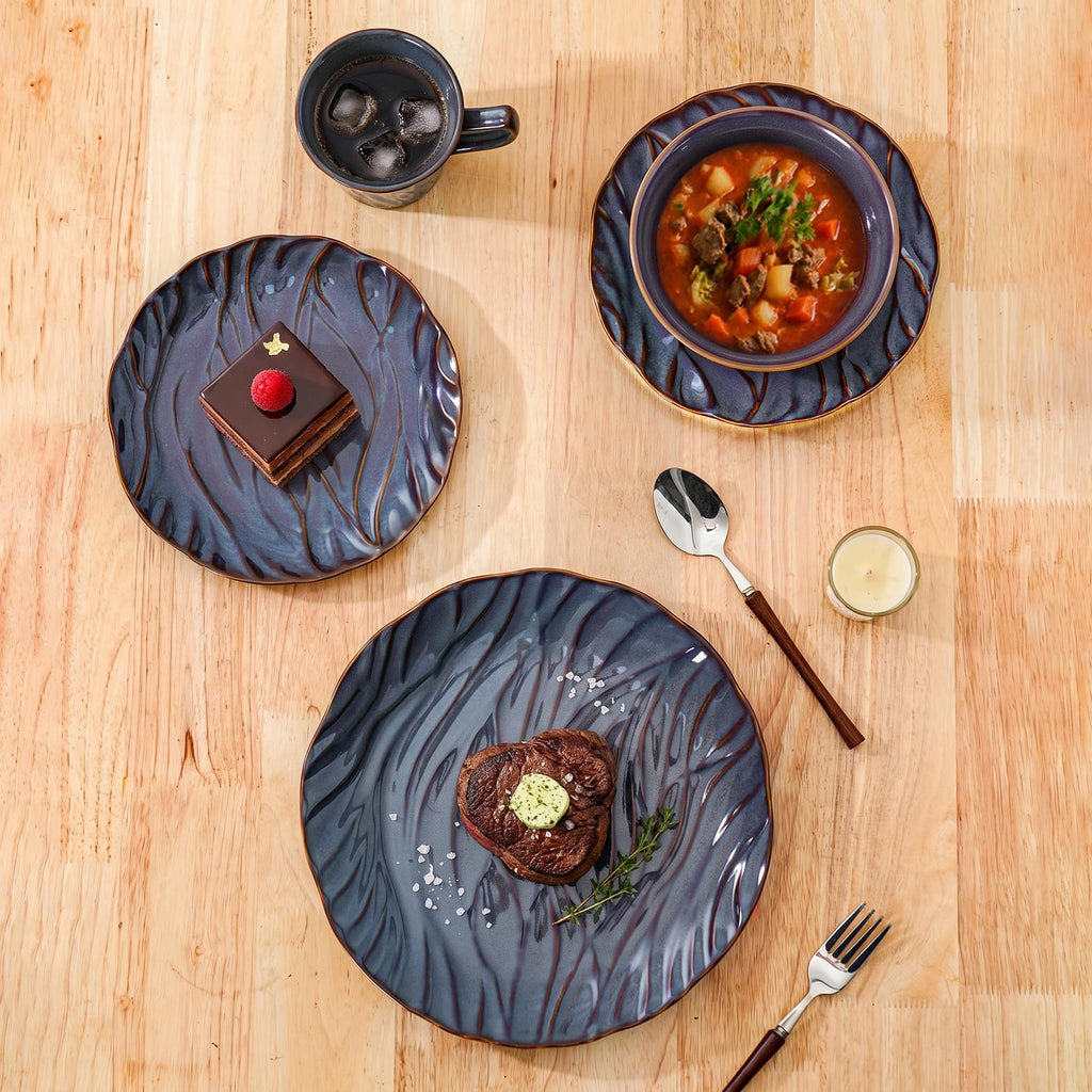 Ceramic Dinnerware Sets for 4, 16pcs Plates and Bowls Sets, Reactive Glaze Ceramic Dish Set, Scratch Resistant