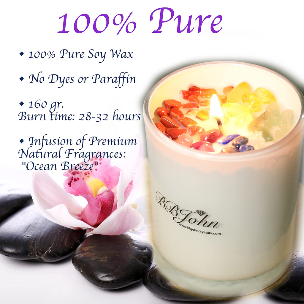 Chakra Crystal Candle - Manifestation Intention - Healing Crystals Gemstones - Seven Chakras Stones - Meditation