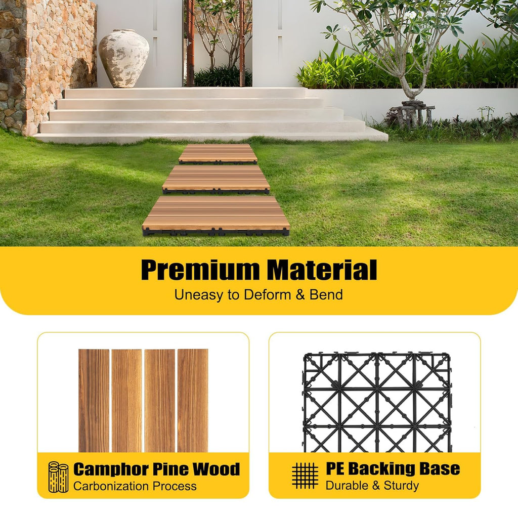 36 Pcs Interlocking Deck Tiles, 11.8‘’ x 11.8‘’ Patio Flooring Outdoor Waterproof, Plastic Wood Flooring All Weather