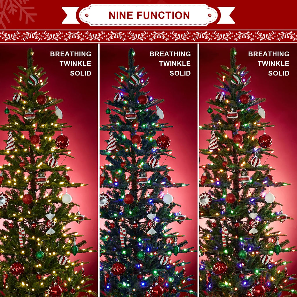 7.5ft Artificial Prelit Christmas Tree, Cascade Evergreen Slim Christmas Tree with 350 Strawberry Lights, 998 PE&PVC