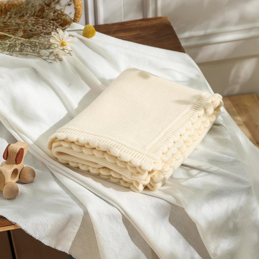Knit Baby Blanket Soft Warm Newborn Receiving Swaddle Blankets Cozy for Crib Infant Boy Girl 40x30in Creamy White