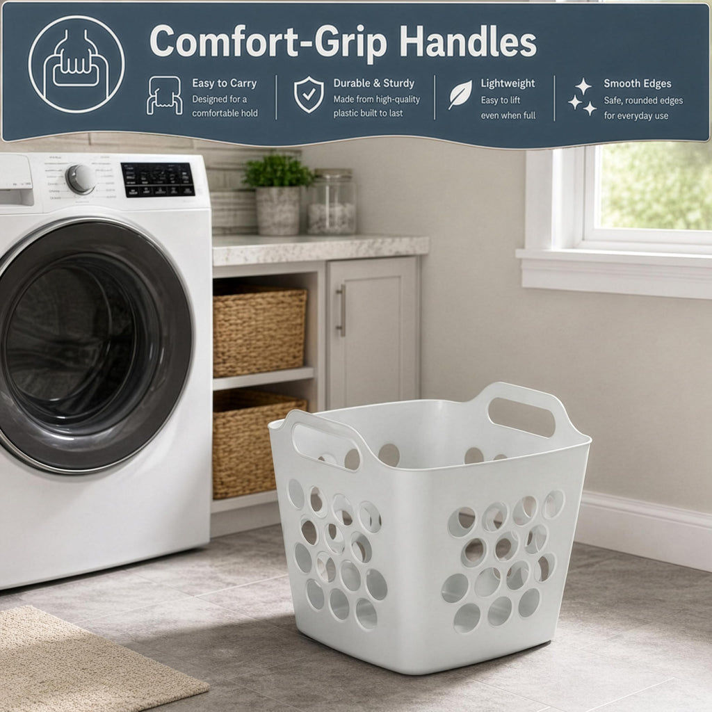 Set of 3 Flexible Plastic Laundry Baskets with Side Handles Lightweight & Spacious Design Durable Household Clothes