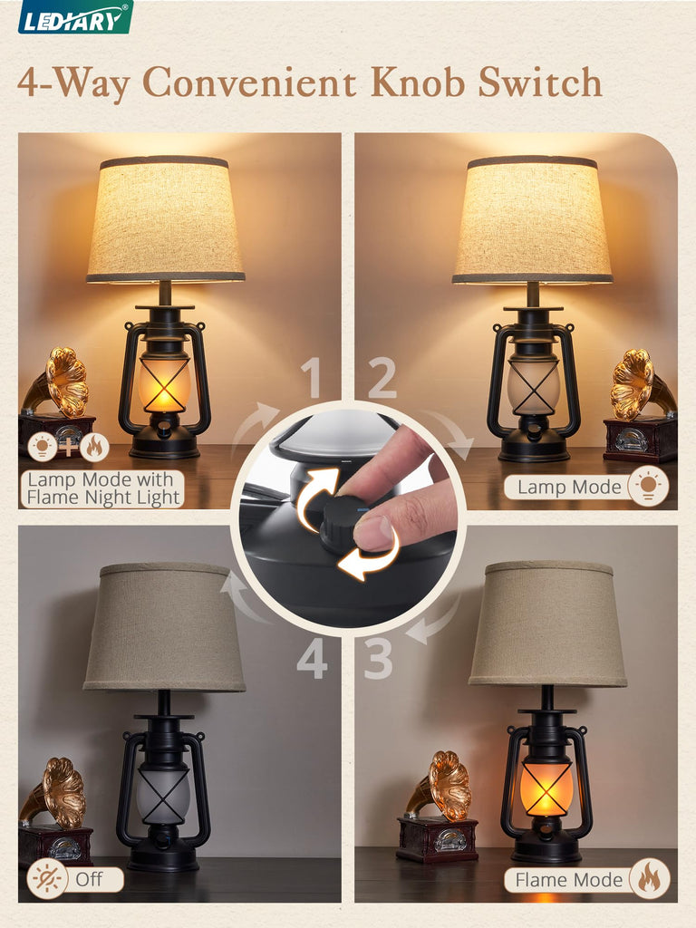 18.72" Black LED Lantern Flickering Flame Table Lamps Set of 2