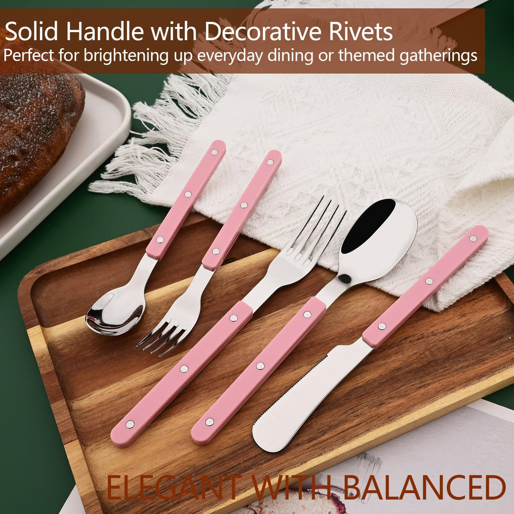 20 PCS Stainless Steel Flatware Set for 4, Silverware Set with Colored Handles, Retro Style Forks Spoons and Knives