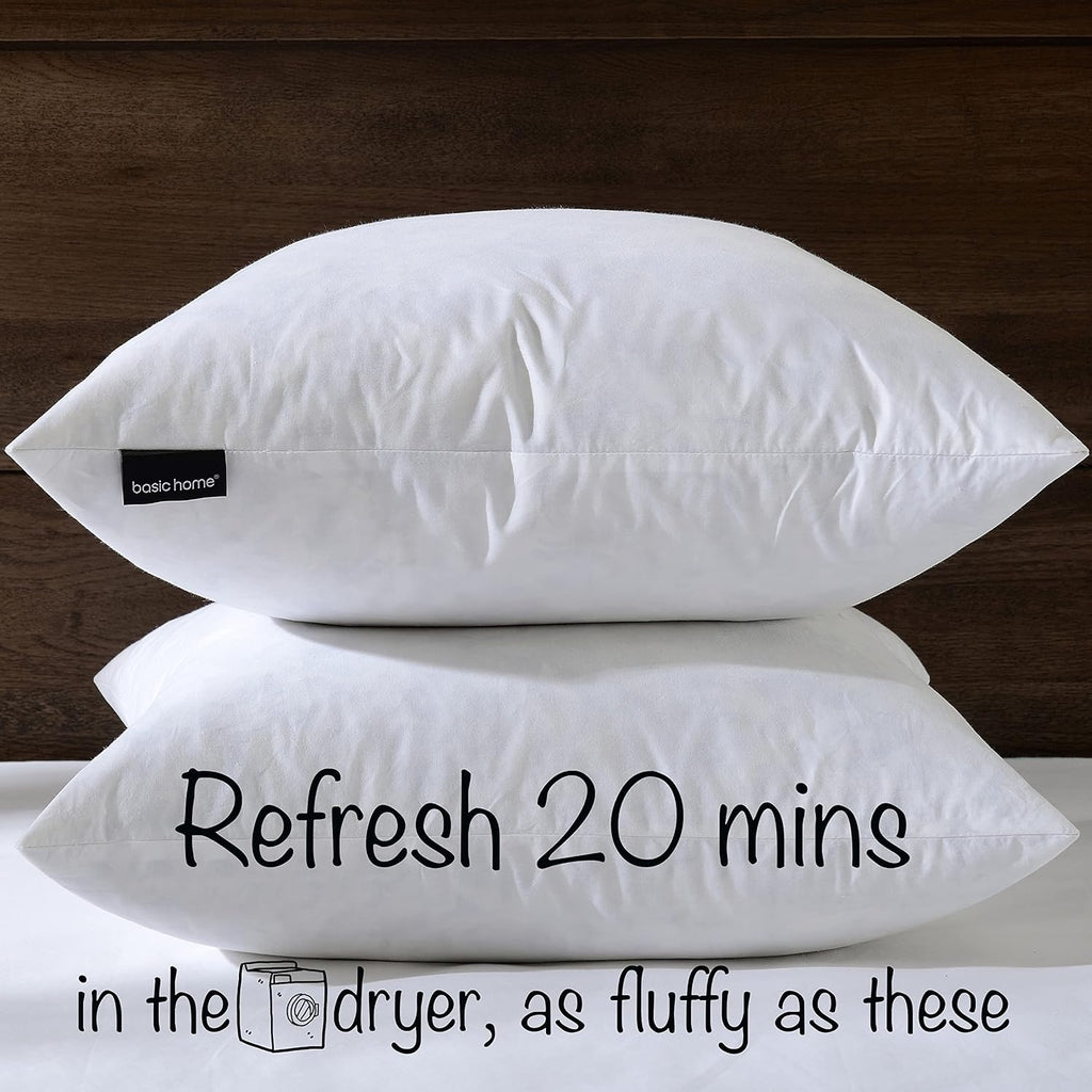 Hotel-Style 18x18 Goose Feather Pillow Insert for Sofa & Bed - 100% Odorless & Plump Cushion Filler - 233TC Cotton - Set of 2