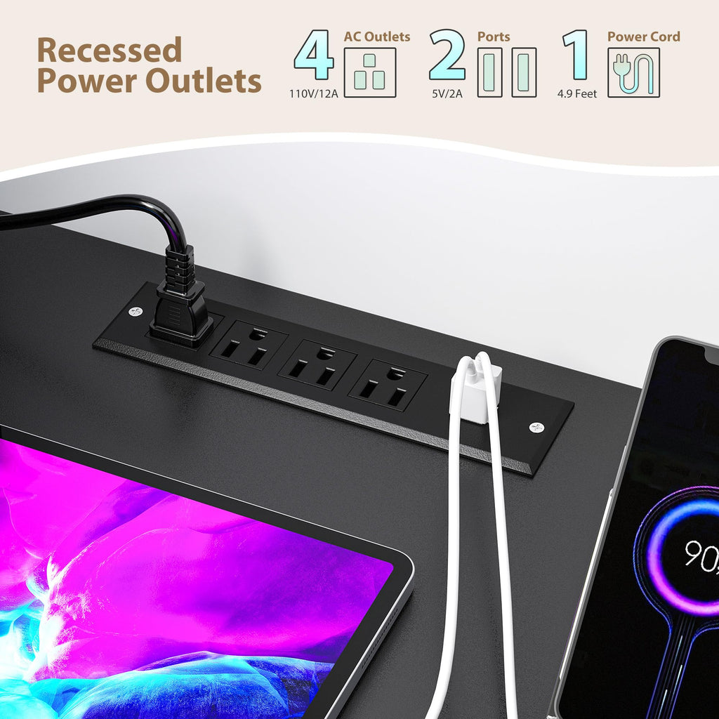 55.1" W Floating TV Stand with LED, Power Strip for 50/55/60/65" TV Black