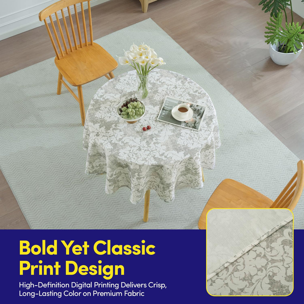 Round Tablecloth 60" 100% Waterproof Fabric - Wipe-Clean, Tear-Proof Decorative Table Cover for Indoor & Outdoor
