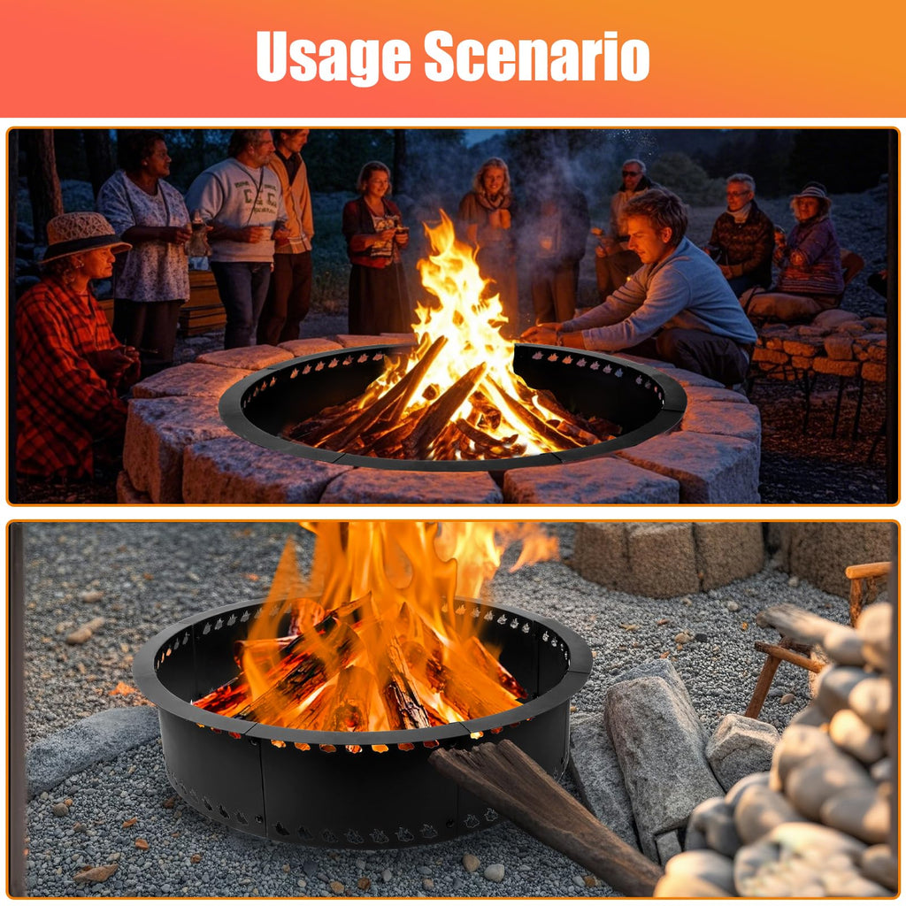 Outdoor Smokeless Fire Pit Ring 31 inch, Metal Steel Firepit Ring Insert Round Firepit Ring for Outside Wood Burning