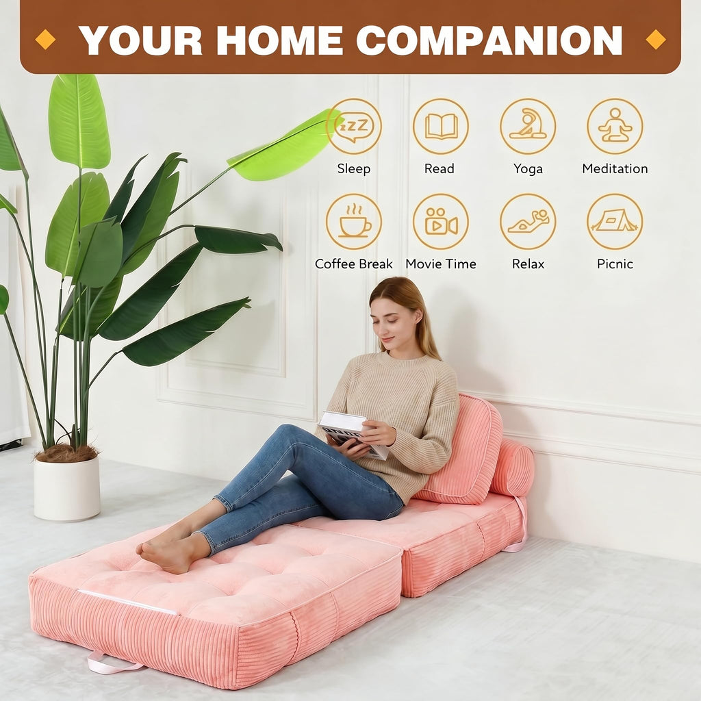 Folding Futon Sleeper Sofa Bed Chair, No Assembly, Pink 5