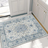 Area Rugs Washable Non-Slip, Floral Vintage Distress Print Pattern Medallion Carpet for Living Room Bedroom Dining Room
