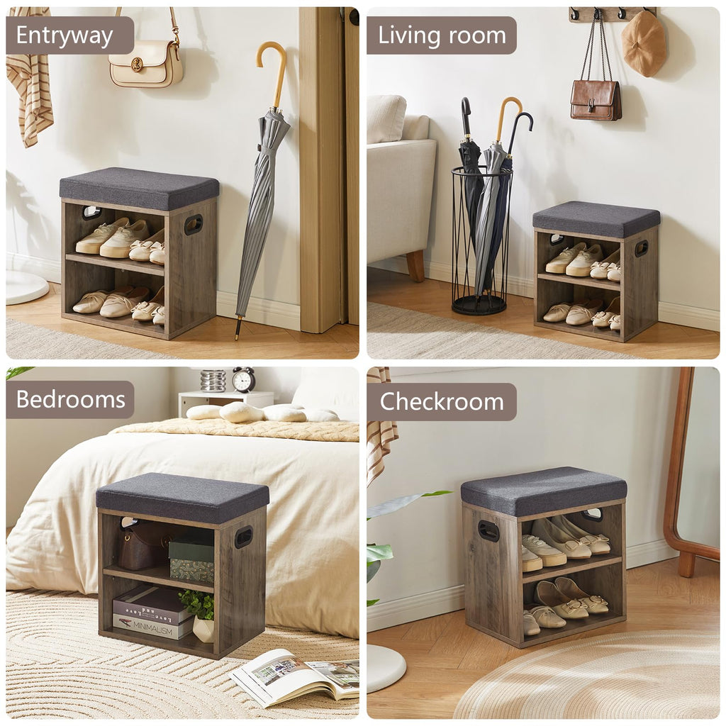 Small Shoe Storage Bench with Cushion, Silver Gray