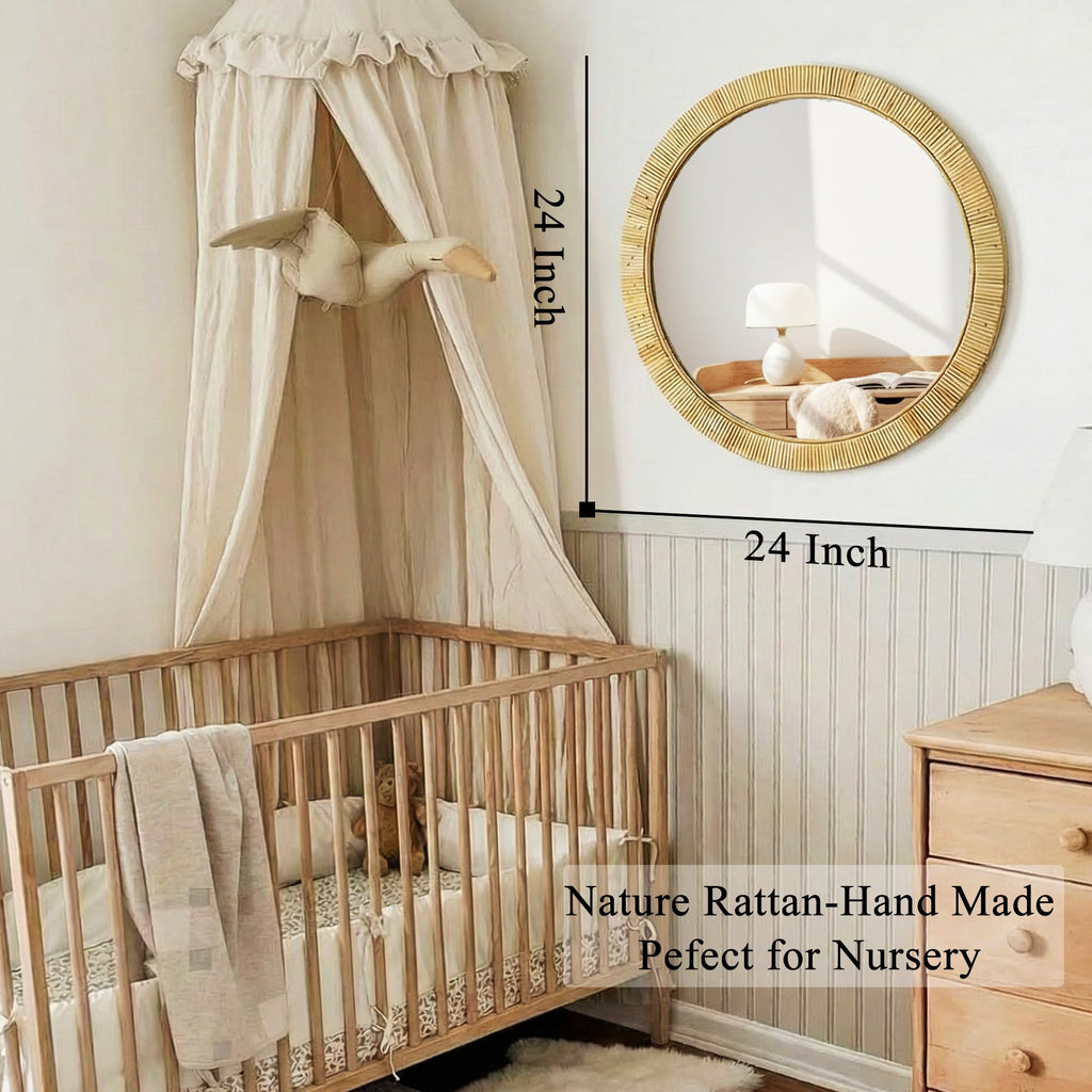 Decorative Rattan Wall Mirror, Boho Bathroom Modern Makeup Mirror, Rustic Wall Bohemia Mirrors, Vanity Versatile