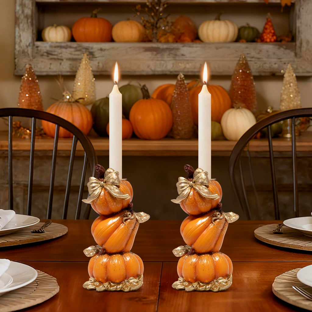 Thanksgiving Pumpkin Candle Holders, Fall Decoration, Set of 2