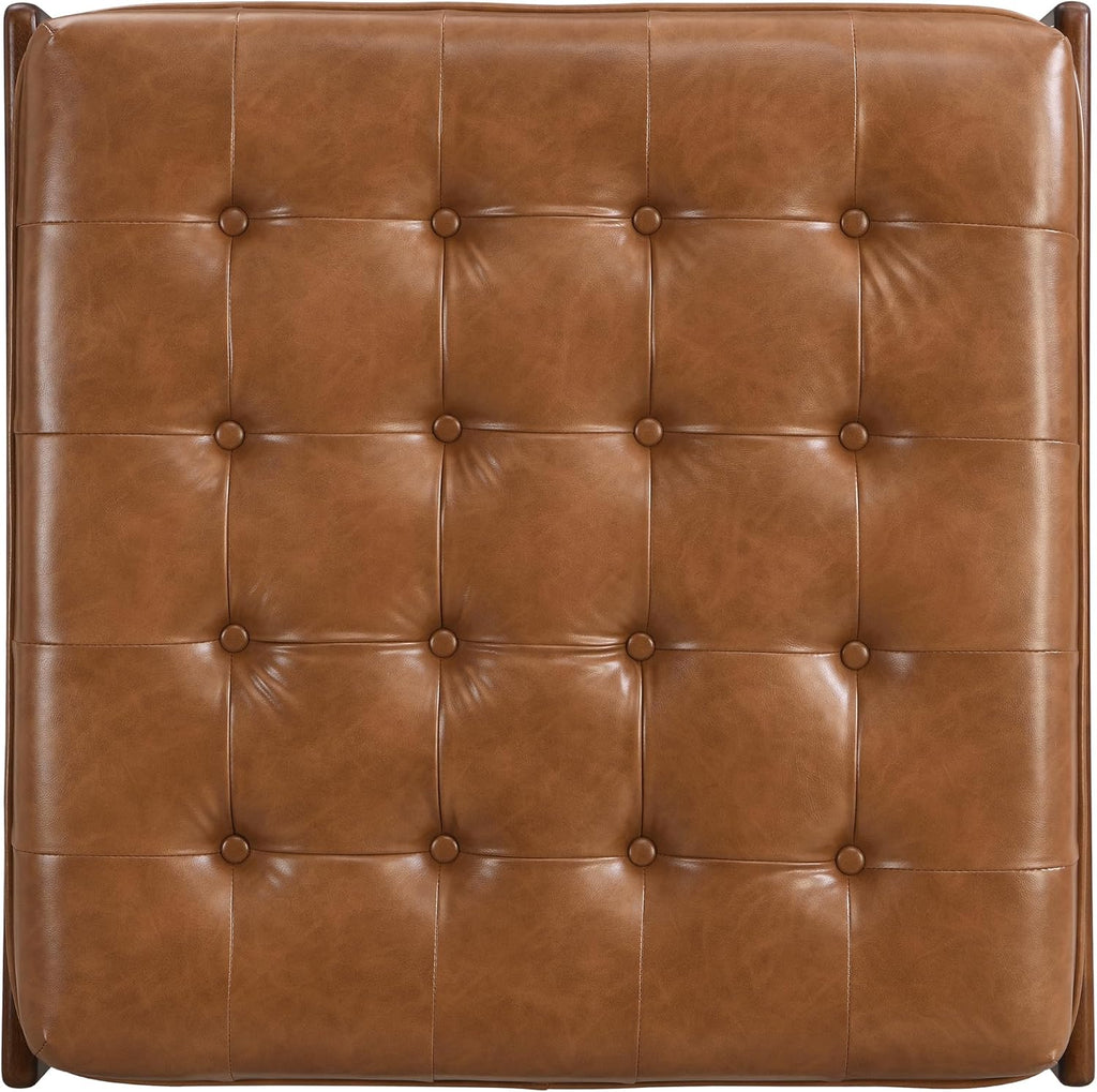 34'' Tufted Upholstered Cocktail Ottoman, Square Leather Ottoman Coffee Table, PU Leather Ottoman ,Brown