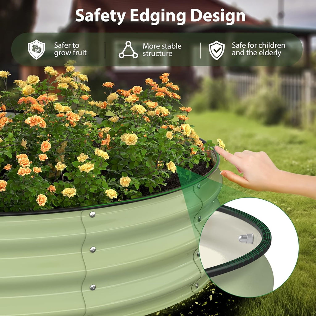 Raised Garden Bed Kit, 4x4x1 ft Round Galvanized Planter Box Outdoor with Safety Edging, Large Metal Raised Beds for