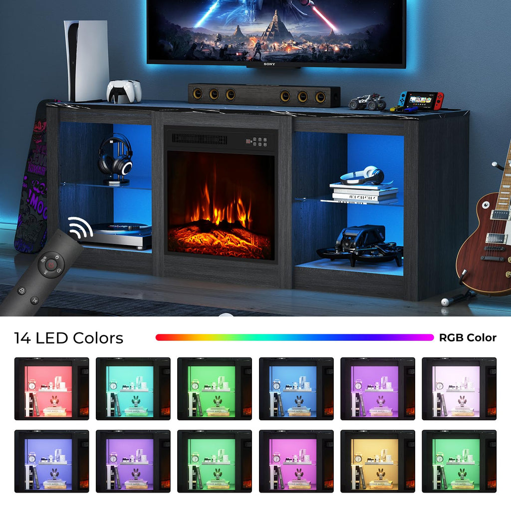 Electric Fireplace TV Stand for TVs Up to 65", 58" Entertainment Center Console Table with 18" Fireplace/LED