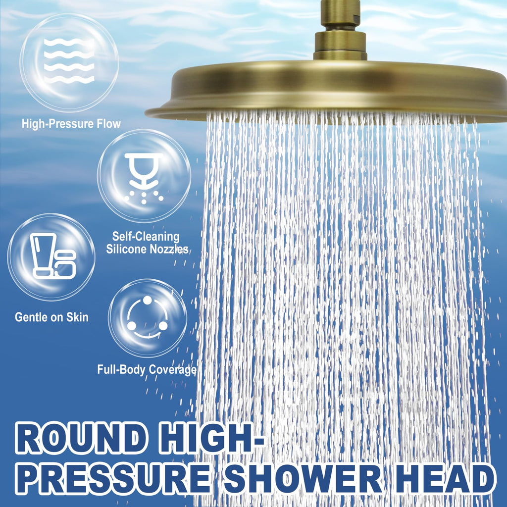 Antique Brass Finish Rain Shower Head, 9 Inch Round Rainfall Showerhead Made of 304 Stainless Steel Vintage High