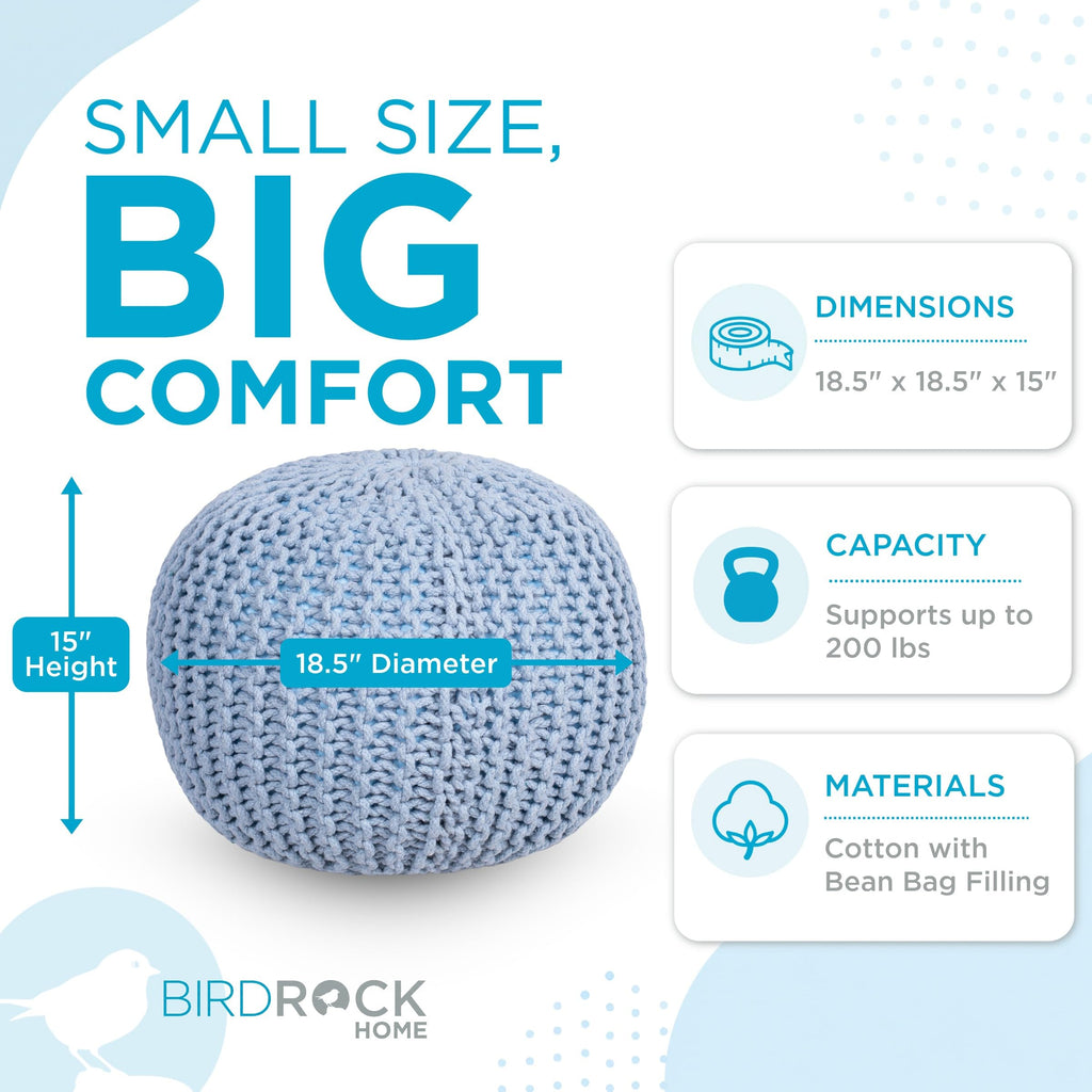 Round Pouf Ottoman Foot Rest, Soft Blue, 18.5"x18.5"x15"