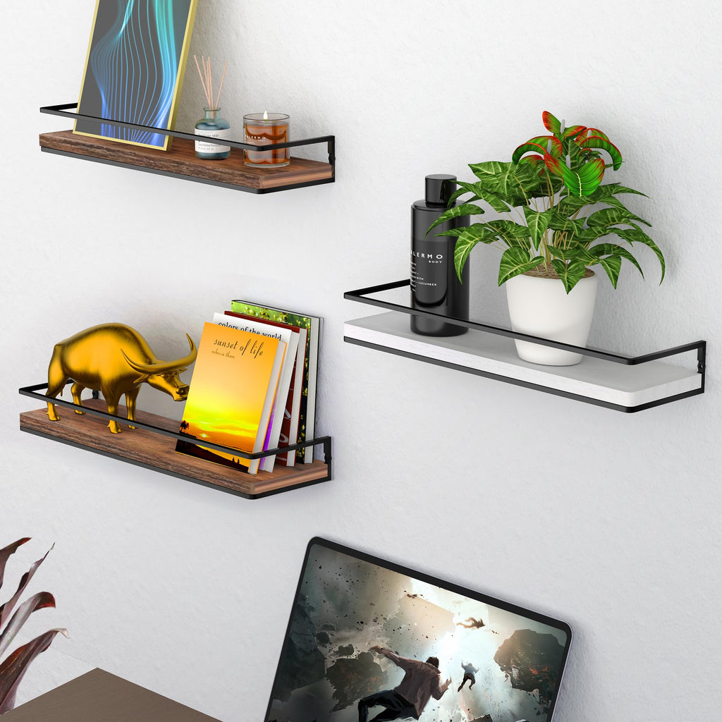 Rustic Brown Floating Shelves for Wall 17" Bathroom Shelf Set of 2