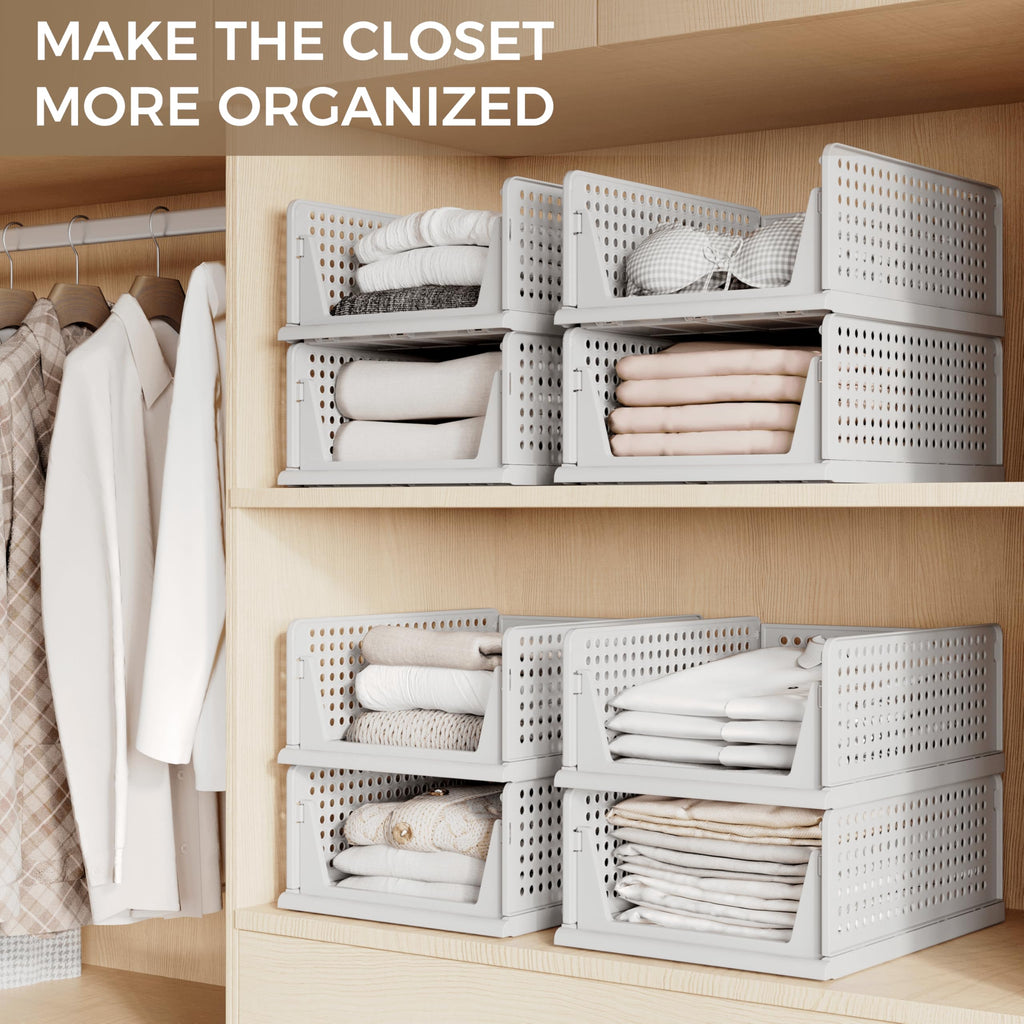 8 Pack Closet Organizer Storage Bins Stackable Plastic Drawer Shelf
