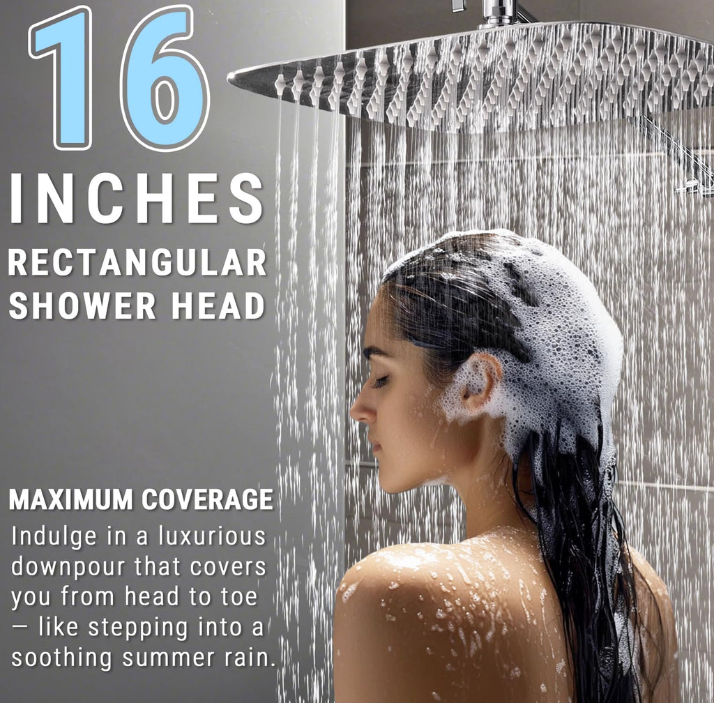16 Inch All Metal Rain Shower Head with Handheld Spray (Chrome)