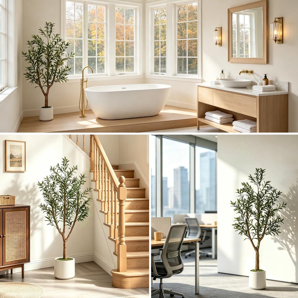 Olive Trees Artificial Indoor: 5FT Faux Olive Tree with White Tall Planter & Moss, Large Fake Plants with Natural