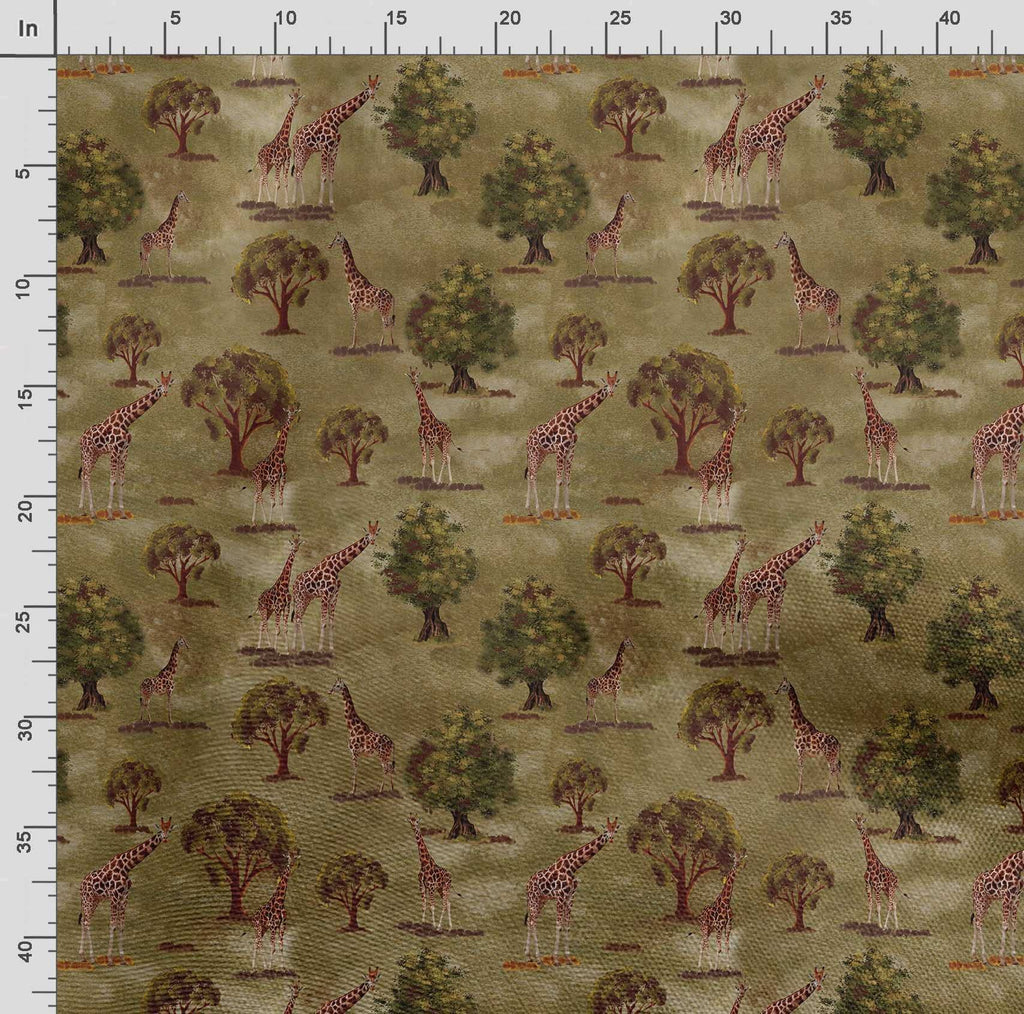 Animal Print - Yellow & Green - Polyester Georgette Fabric, 42" Wide Printed Fabric by The Yard, 70 GSM Semi Sheer