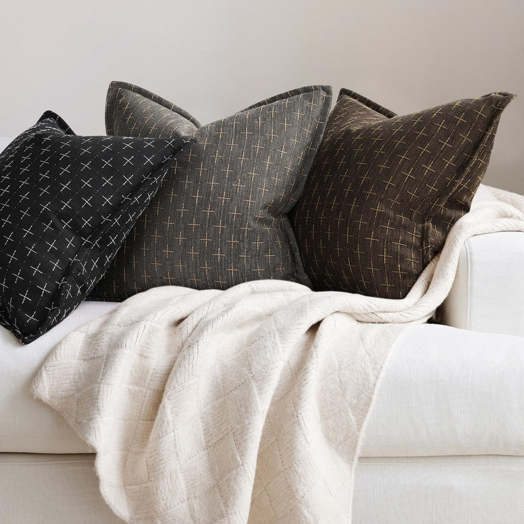 12x20 Pillow Covers Set of 2 Soft Polyester Textured Pillow Covers with Stylish Flange Edge Cozy Farmhouse Throw