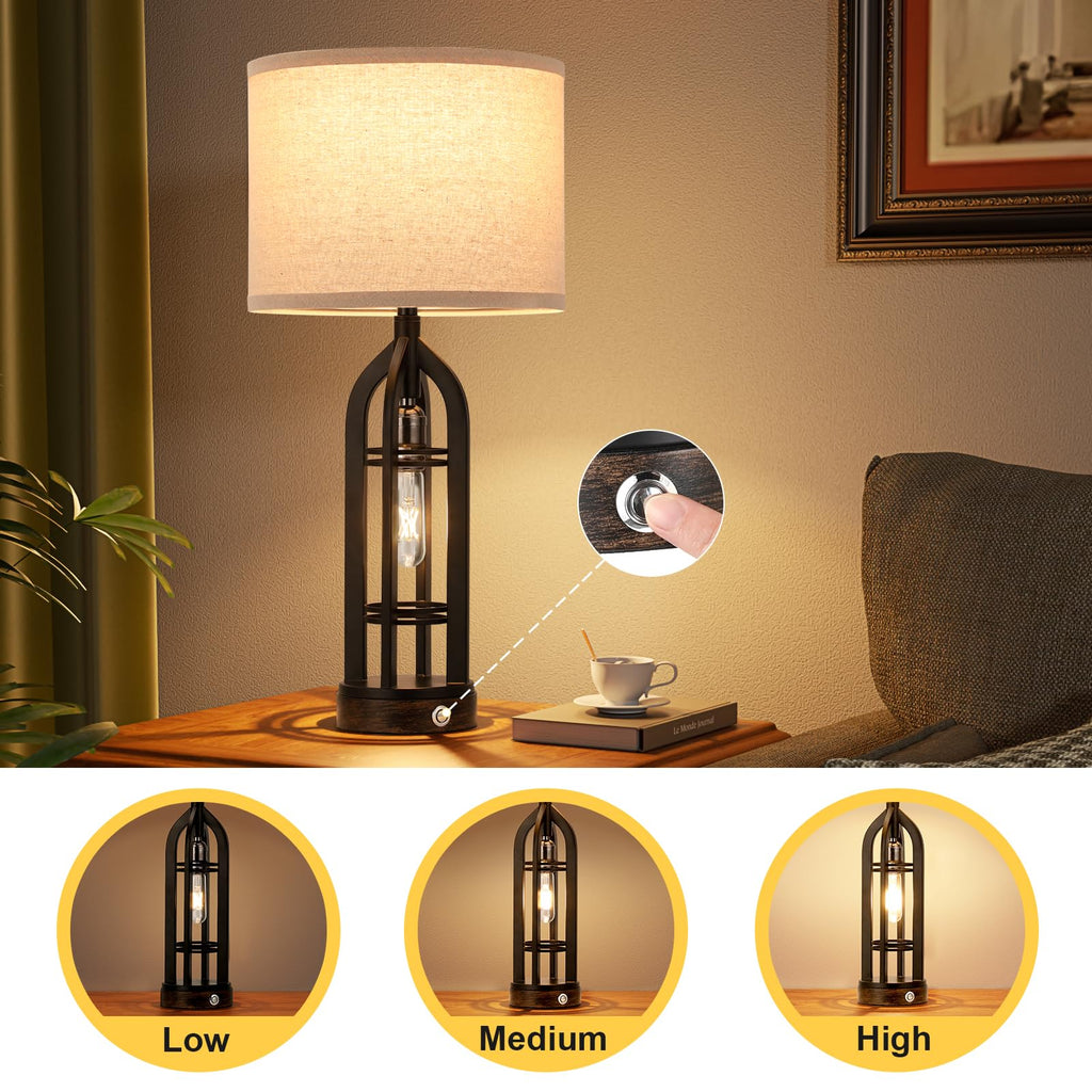 Table Lamps, 3 Way Dimmable Farmhouse Lamp Set of 2