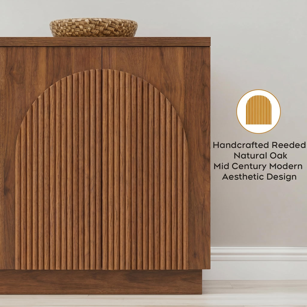 110" Fluted Sideboard Buffet Cabinet with Storage, Credenza, Walnut