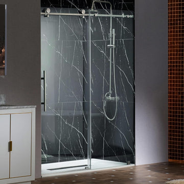 Frameless Single Sliding Shower Doors in Brushed Nickel Finish