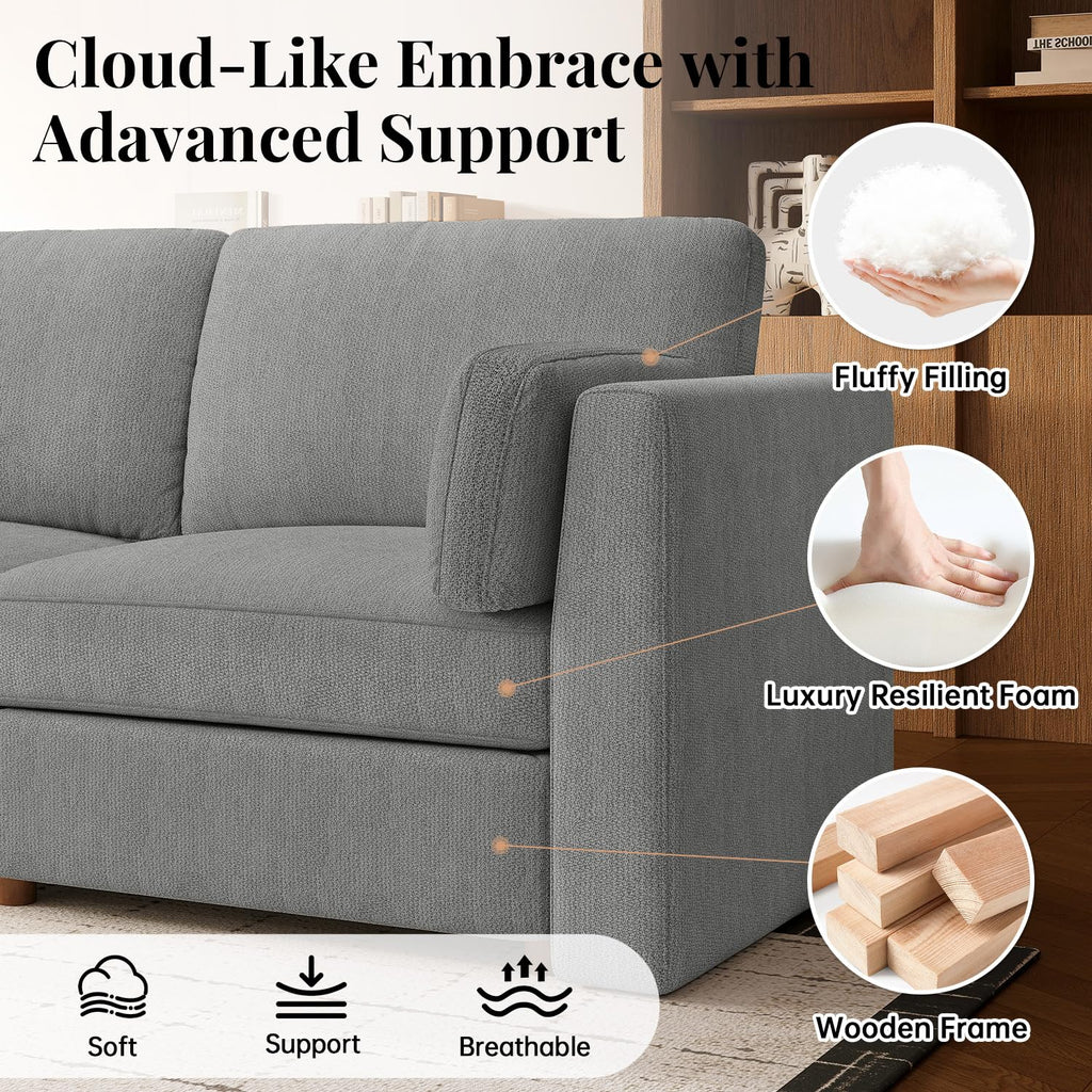 Oversized Cloud Couch 5 Seater V Shaped Modular Sectional Sofa Gray
