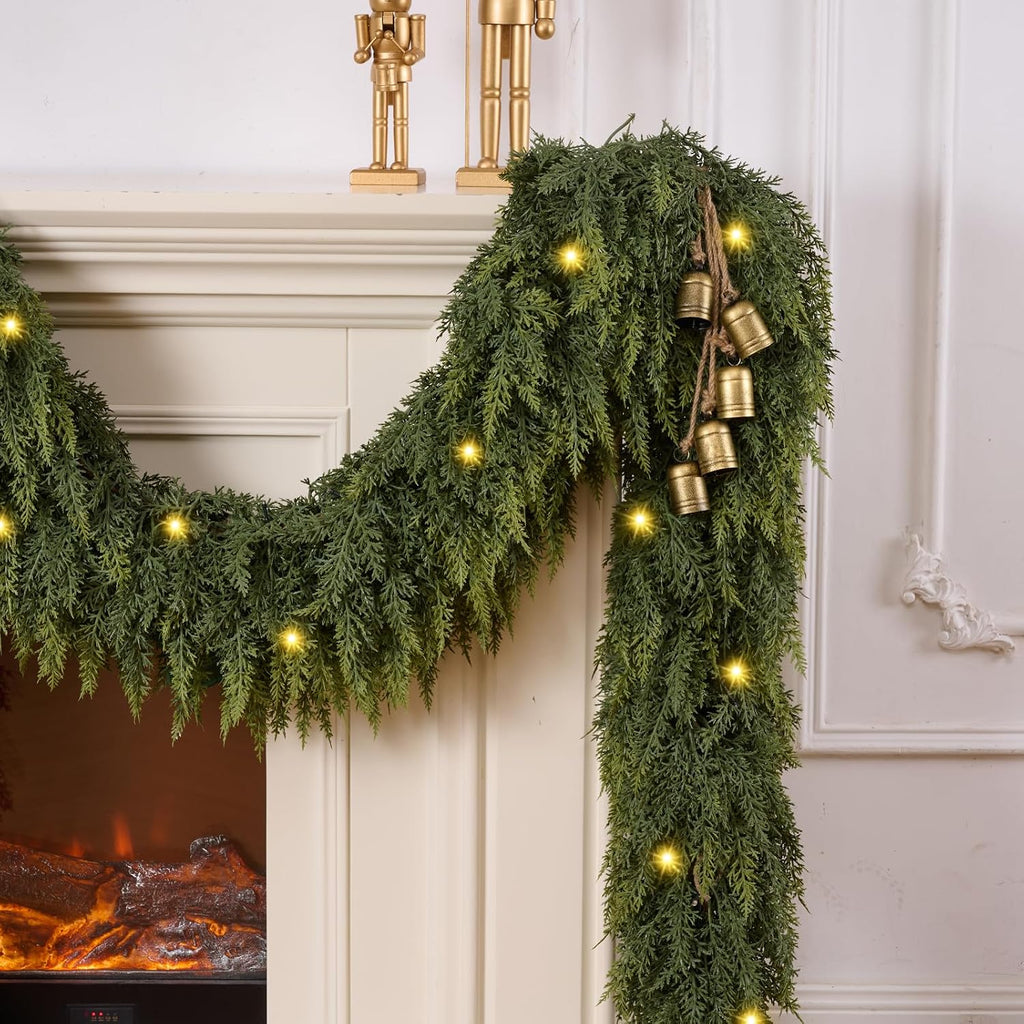 6FT 1Pcs Christmas Cedar Garland with Lights Realistic Faux Pine Garlands