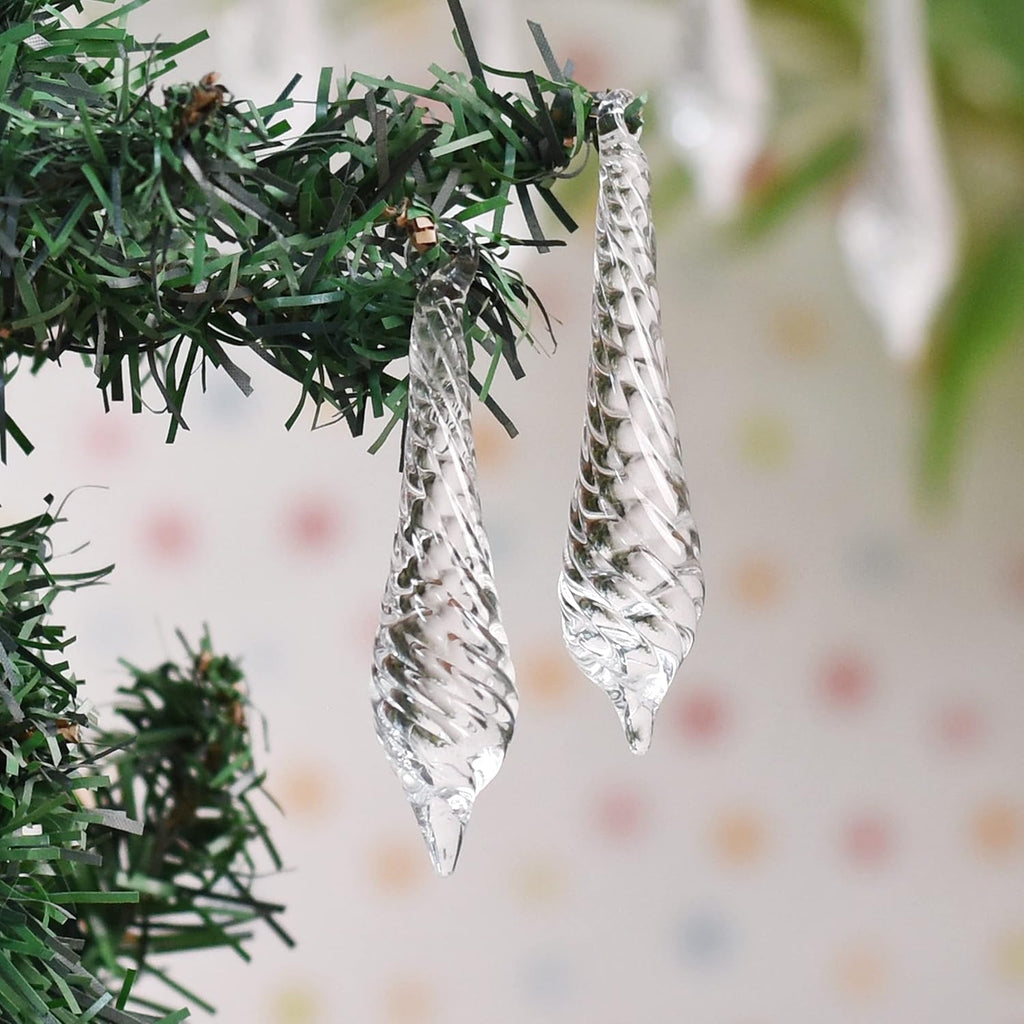 Clear Glass Icicle Drop Christmas Ornaments Tree Décor - Set of 20