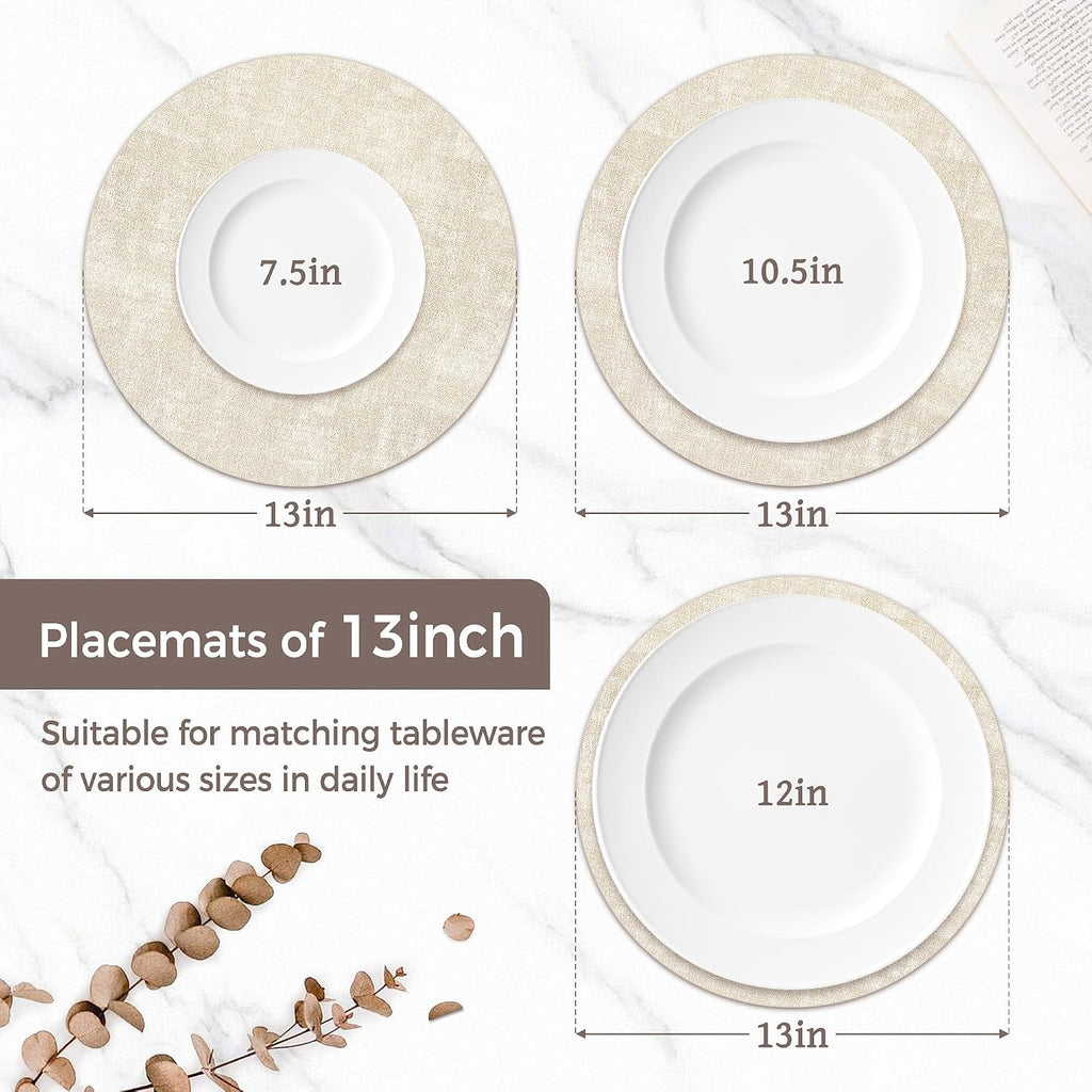 13" Round Placemats, Reversible Faux Leather Wipeable Table Mats - Set of 8