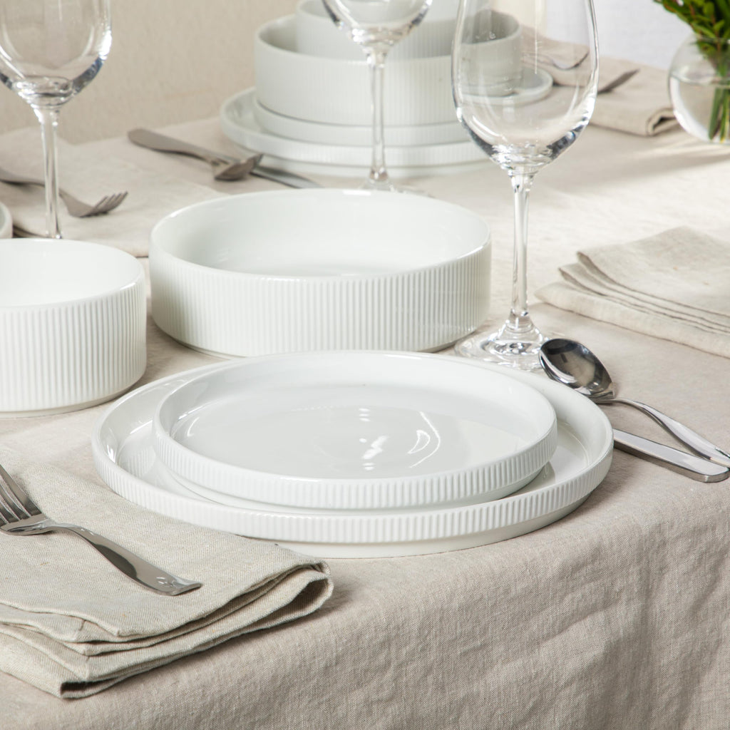 Plates and Bowls Set, 16 Piece Dinnerware Set for 4, Embossed